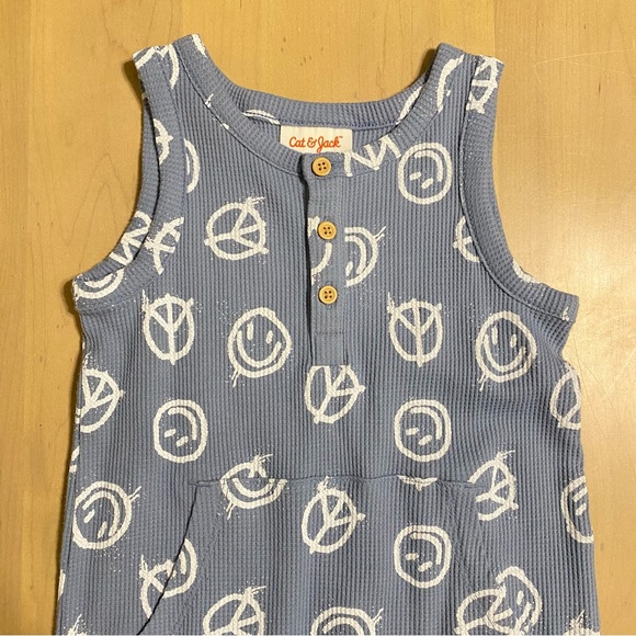 Cat & Jack Unisex Blue Peace Romper - Size 2T - Picture 5 of 5